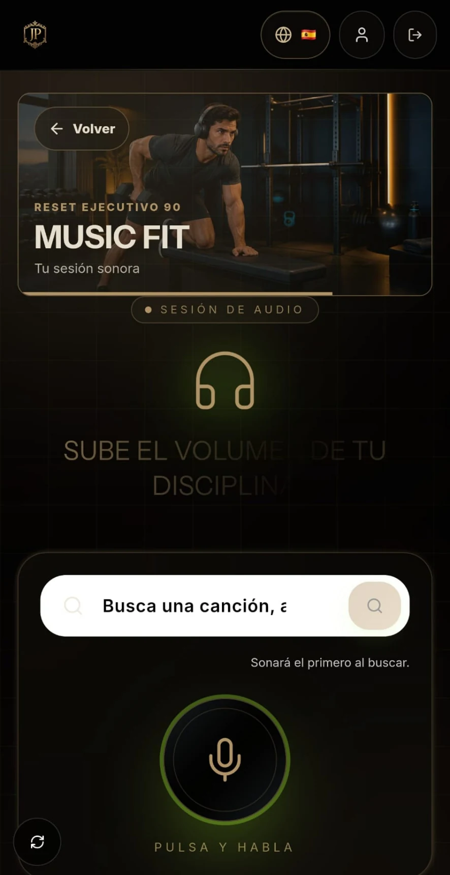 Pantalla real de la app: Music Fit