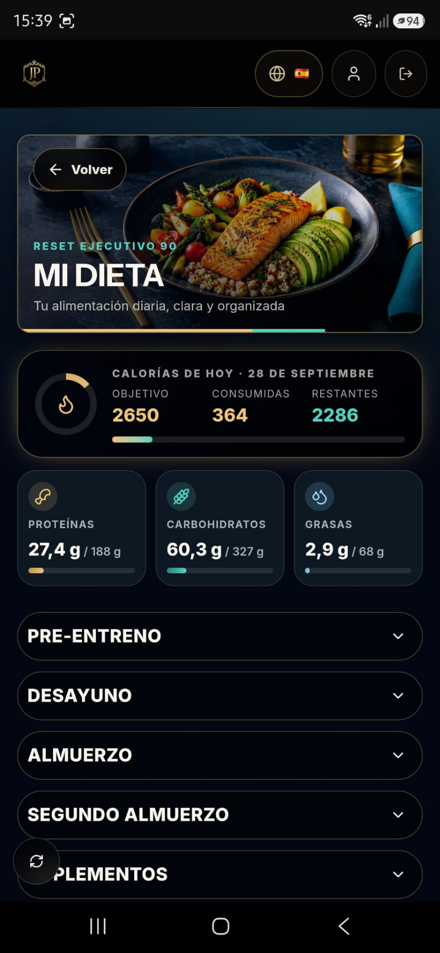 Pantalla real de la app: Mi Dieta