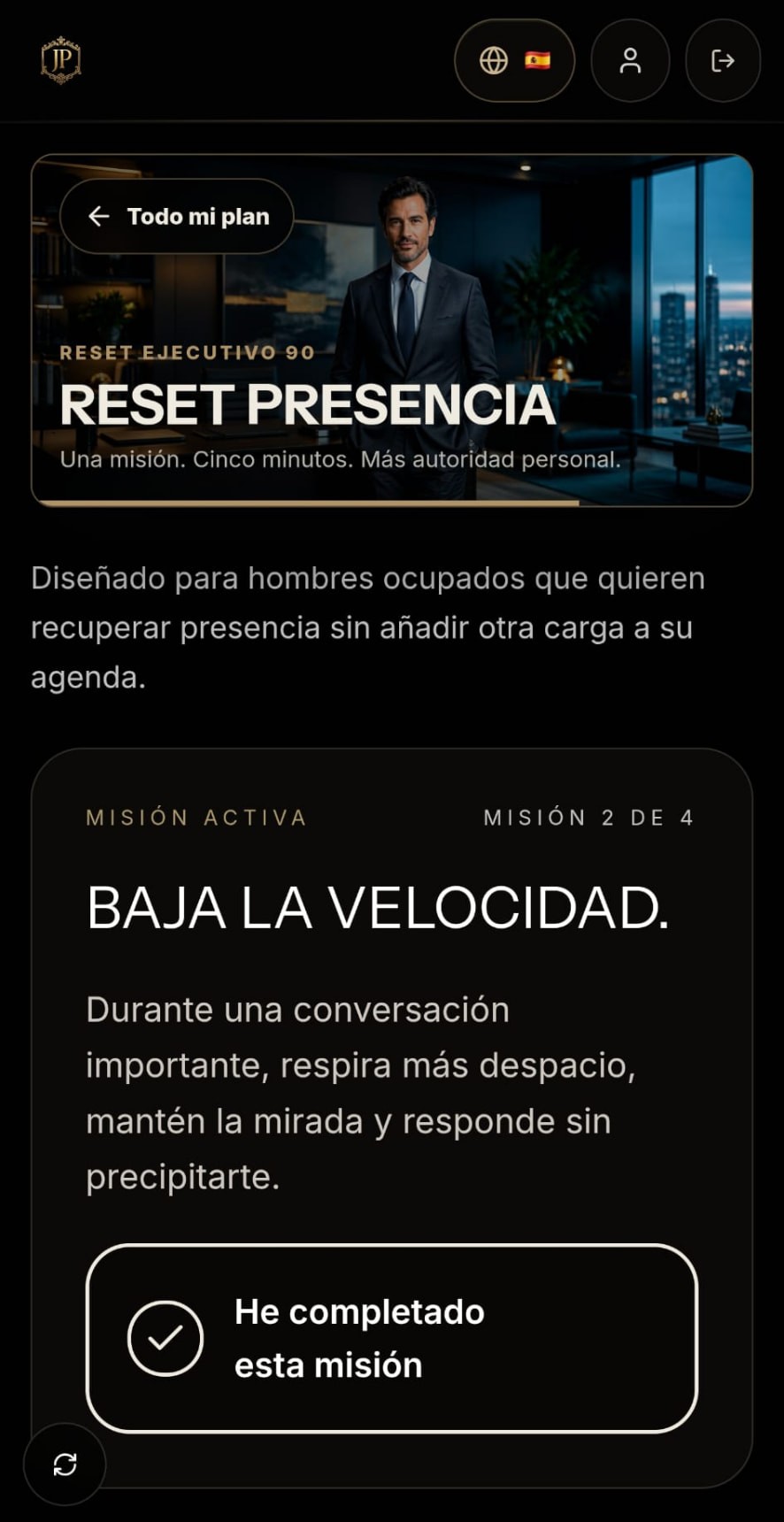 Pantalla real de la app: Reset Presencia