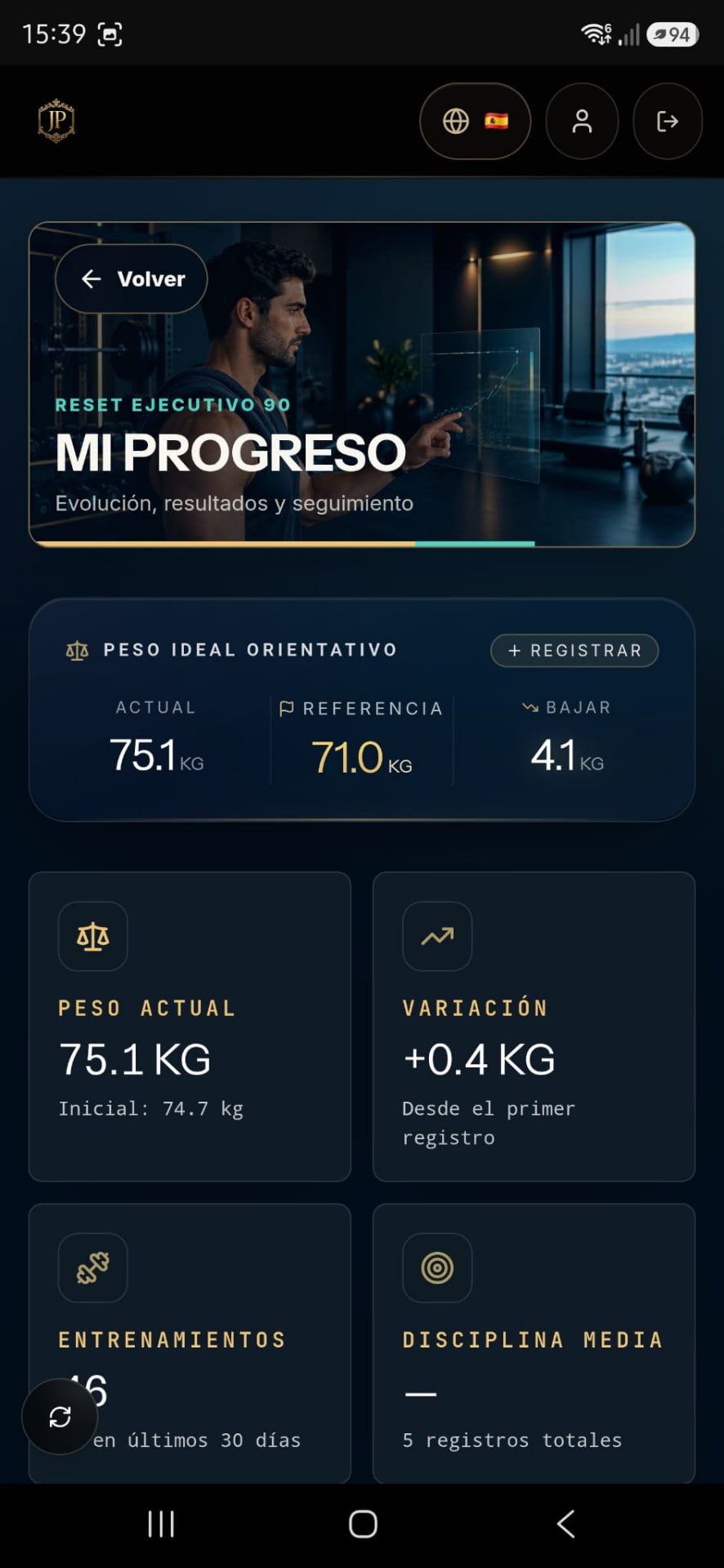 Pantalla real de la app: Mi Progreso