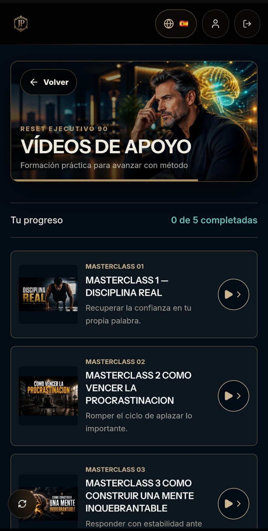 Pantalla real de la app: Vídeos de Apoyo